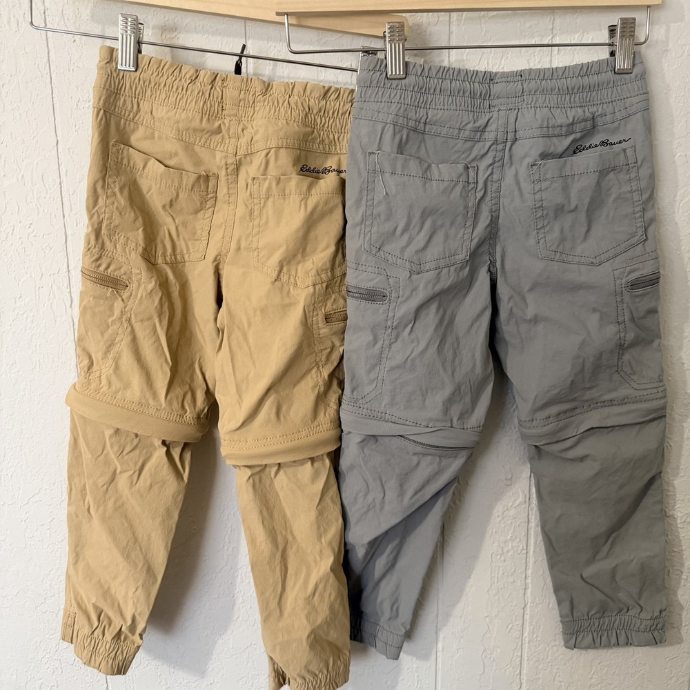 Eddie Bauer Boys Khaki Pants Converts To Shorts - Size 5 Lot Of Two Khaki Gray - Picture 4 of 6